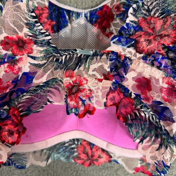Pink Victoria's Secret Push Up Bralette Bra XS Euphoria Pink Floral Lace Mesh - Picture 6 of 11